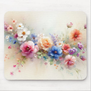 Voeg uw tekst naam elegante waterverf bloemen toe muismat