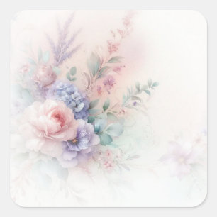 Voeg Uw Tekst Pastelkleuren Aquarel Bloemen Blanco Vierkante Sticker