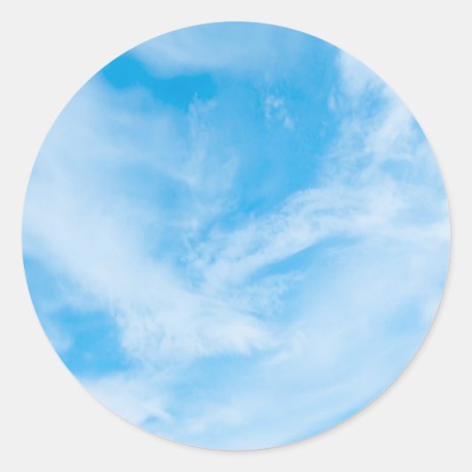 Voeg uw tekst toe lege sjabloon blauwe lucht wolke ronde sticker (Voorkant)