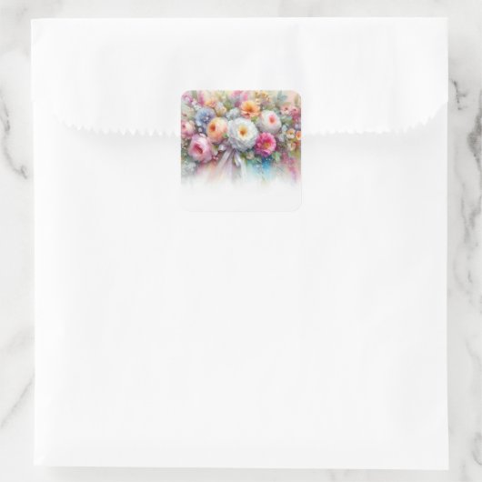 Voeg uw tekst toe Lege sjabloon Waterverf Bloemen Vierkante Sticker (Tas)