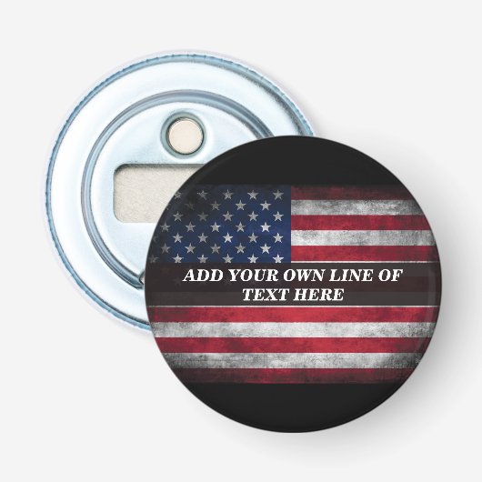 Voeg uw tekst toe op Amerikaanse vlag  Button Flesopener (Voorkant)