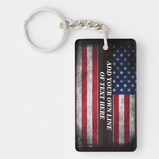 Voeg uw tekst toe op Amerikaanse vlag Sleutelhanger (Voorkant)
