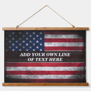 Voeg uw tekst toe op de Amerikaanse vlag Hangend Wandkleed