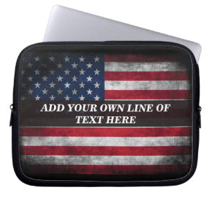 Voeg uw tekst toe op de Amerikaanse vlag  Laptop Sleeve