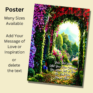 Voeg uw tekst toe, pad met rode mauve bloemen poster