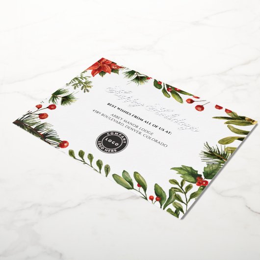 Voeg uw zakelijke Logo-kerstmistletoe Silver toe Folie Feestdagenkaart (Gedraaid)