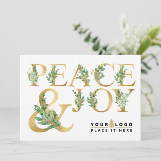 Voeg uw zakelijke Logo toe | Elegant Gold Peace & Feestdagenkaart (Staand voorkant)