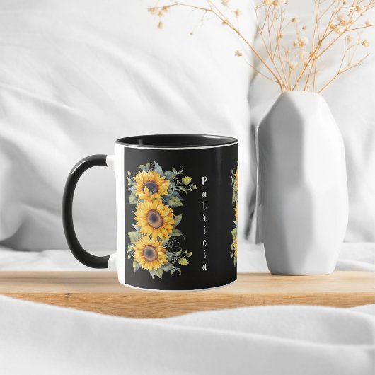 Voeg voornaam Charming Sunflowers Yellow toe Mok