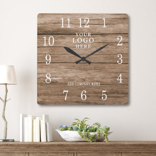 Voeg Zakelijk Logo Bedrijfsnaam Promotioneel Hout Vierkante Klok