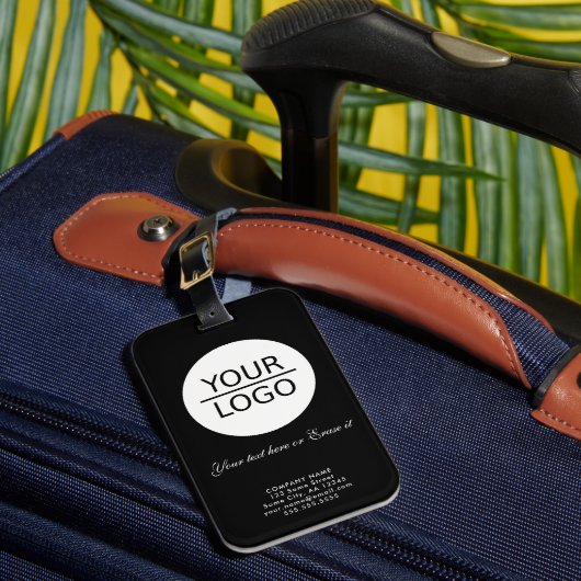 Voeg zwarte promotie van Logo Custom Text Company  Bagagelabel (Voorkant Insitu 1)