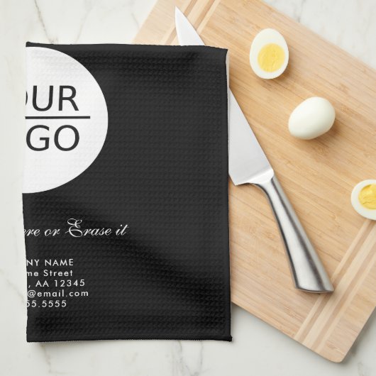 Voeg zwarte promotie van Logo Custom Text Company  Theedoek (Quarter Fold)