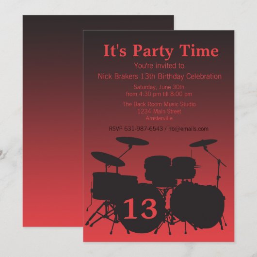 Voel de Beat Drum Uitnodiging (Voorkant / Achterkant)