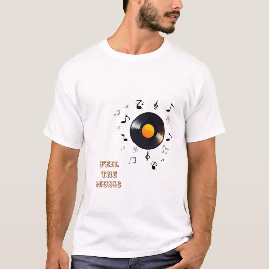 Voel de muziek - Retro Vinyl Art T-shirt (Voorkant)