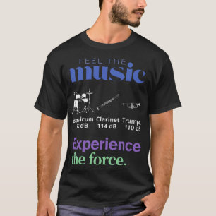 Voel de muziek witte instrumenten blauwe geluiden t-shirt