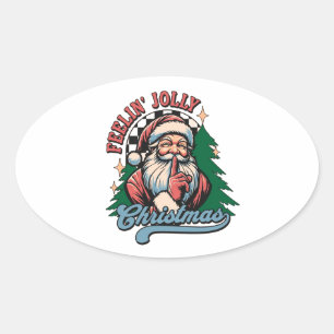 Voel je blij Kerstman Ovale Sticker