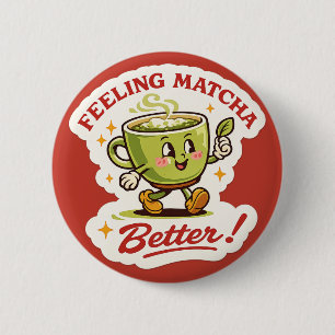 Voel je Matcha Beter – Matcha Latte Puns Retro Ronde Button 5,7 Cm