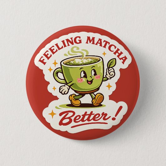 Voel je Matcha Beter – Matcha Latte Puns Retro Ronde Button 5,7 Cm (Voorkant)