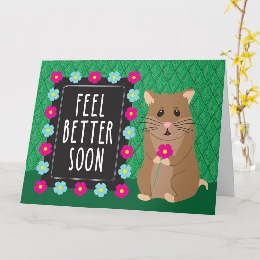 Voel je snel beter - Hamster Kaart (Gele Bloem)