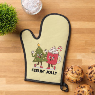Voel je vrolijk Kerstboom Koffieliefhebber Winter Ovenwant
