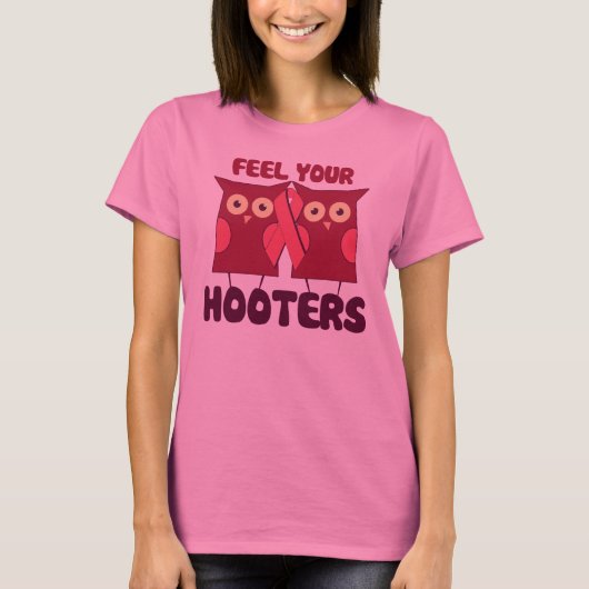 Voel uw Hooters borstkanker bewustzijn T-shirt (Voorkant)