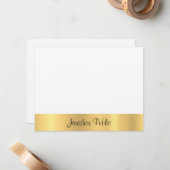 Voelde Ecru Modern Elegant Gold Hand Script Sjablo Notitiekaartje (Voorkant / Achterkant in situ)