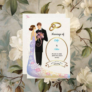 Voelde Ecru papier paar en ringen bruiloft Kaart