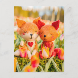 Voelde Fox Couple in Tulip Field Briefkaart
