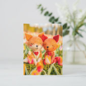 Voelde Fox Couple in Tulip Field Briefkaart (Staand voorkant)