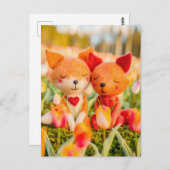 Voelde Fox Couple in Tulip Field Briefkaart (Voorkant / Achterkant)