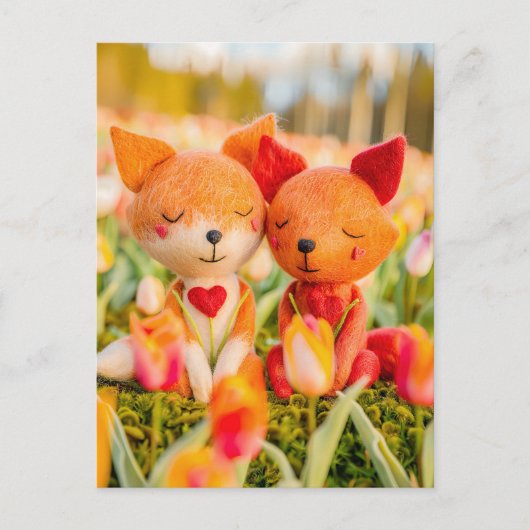Voelde Fox Couple in Tulip Field Briefkaart (Voorkant)
