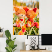 Voelde Fox Couple in Tulip Field Poster (Thuiskantoor)