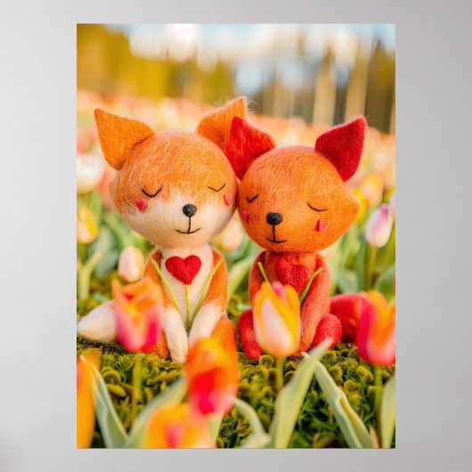 Voelde Fox Couple in Tulip Field Poster (Voorkant)