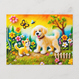 Voelde hond en kat in Golden Sunset Garden Briefkaart