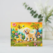 Voelde hond en kat in Golden Sunset Garden Briefkaart (Staand voorkant)