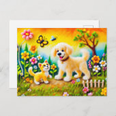 Voelde hond en kat in Golden Sunset Garden Briefkaart (Voorkant / Achterkant)