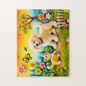 Voelde hond en kat in Golden Sunset Garden Legpuzzel (Verticaal)