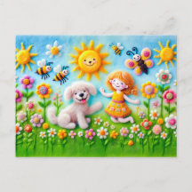 Voelde hond en kind in bloementuin