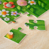 Voelde hond en kind in bloementuin legpuzzel (Zijkant)