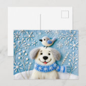 Voelde Hond In Sneeuw Met Sjaal En Vogel Briefkaart (Voorkant / Achterkant)