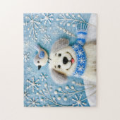 Voelde Hond In Sneeuw Met Sjaal En Vogel Legpuzzel (Verticaal)
