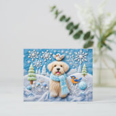 Voelde Hond in Sneeuwrijke Winter Scene Briefkaart (Staand voorkant)