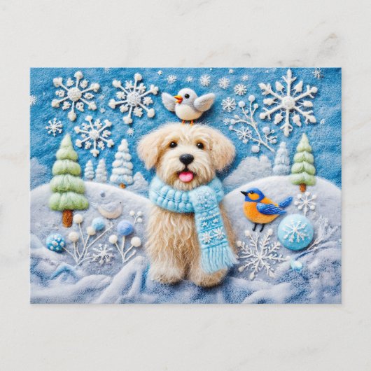 Voelde Hond in Sneeuwrijke Winter Scene Briefkaart (Voorkant)
