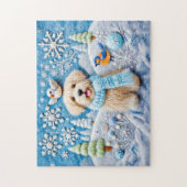 Voelde Hond in Sneeuwrijke Winter Scene Legpuzzel (Verticaal)