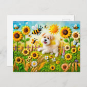 Voelde hond met bijen in een zonnebloementuin briefkaart (Voorkant / Achterkant)