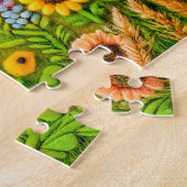 Voelde hond met bijen in een zonnebloementuin legpuzzel (Zijkant)