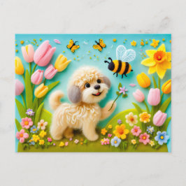 Voelde hond met lente bloesems briefkaart