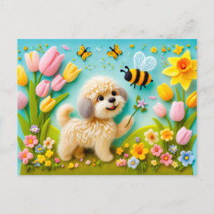 Voelde hond met lente bloesems briefkaart