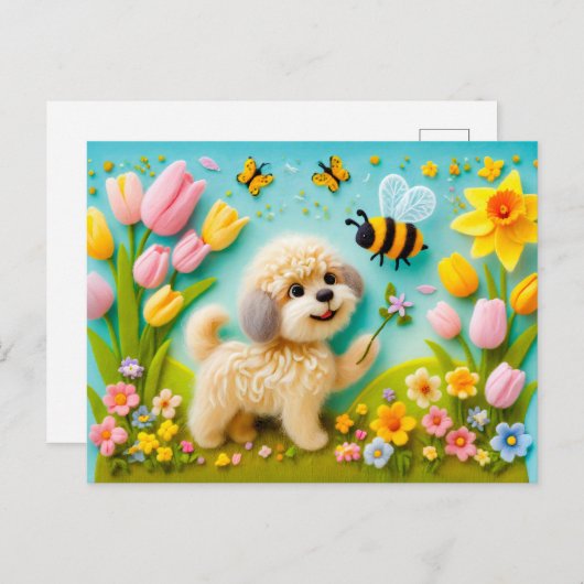 Voelde hond met lente bloesems briefkaart (Voorkant / Achterkant)