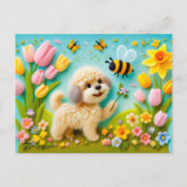 Voelde hond met lente bloesems briefkaart (Voorkant)