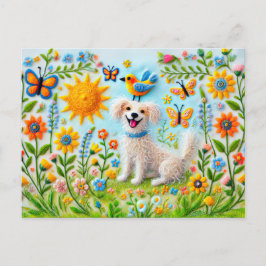 Voelde hond met vlinders in de tuin briefkaart